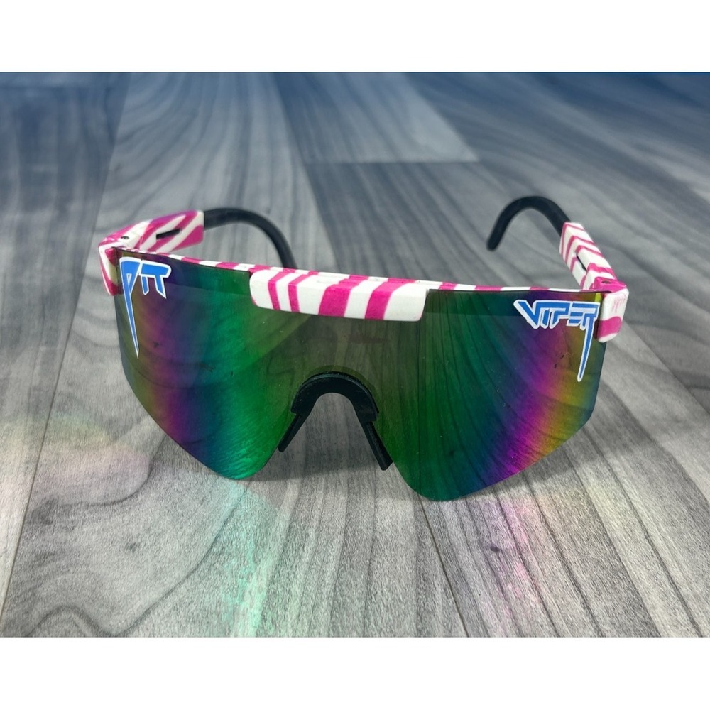 Pit Viper Pink Rainbow Lense Sunglasses Shield Mirror Pink White Zebra Stripe